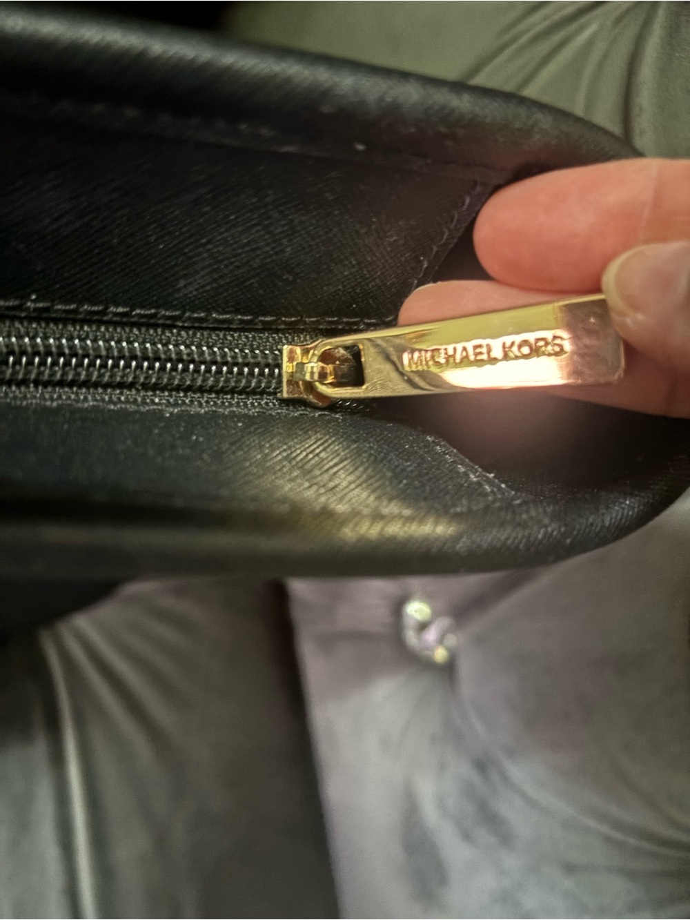 Michael Kors Black Leather Tote with Gold MK Charm - Picture 7 of 8